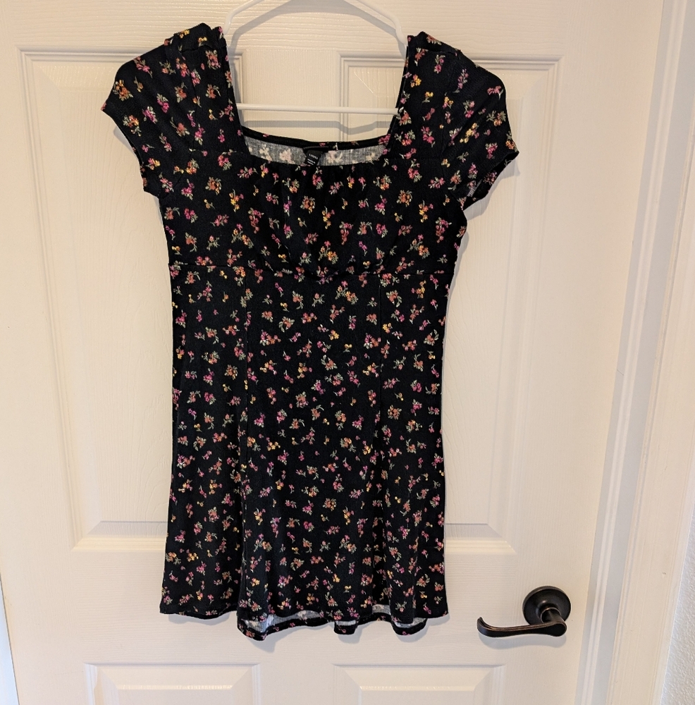 Art Class Black Dress with Floral Accents